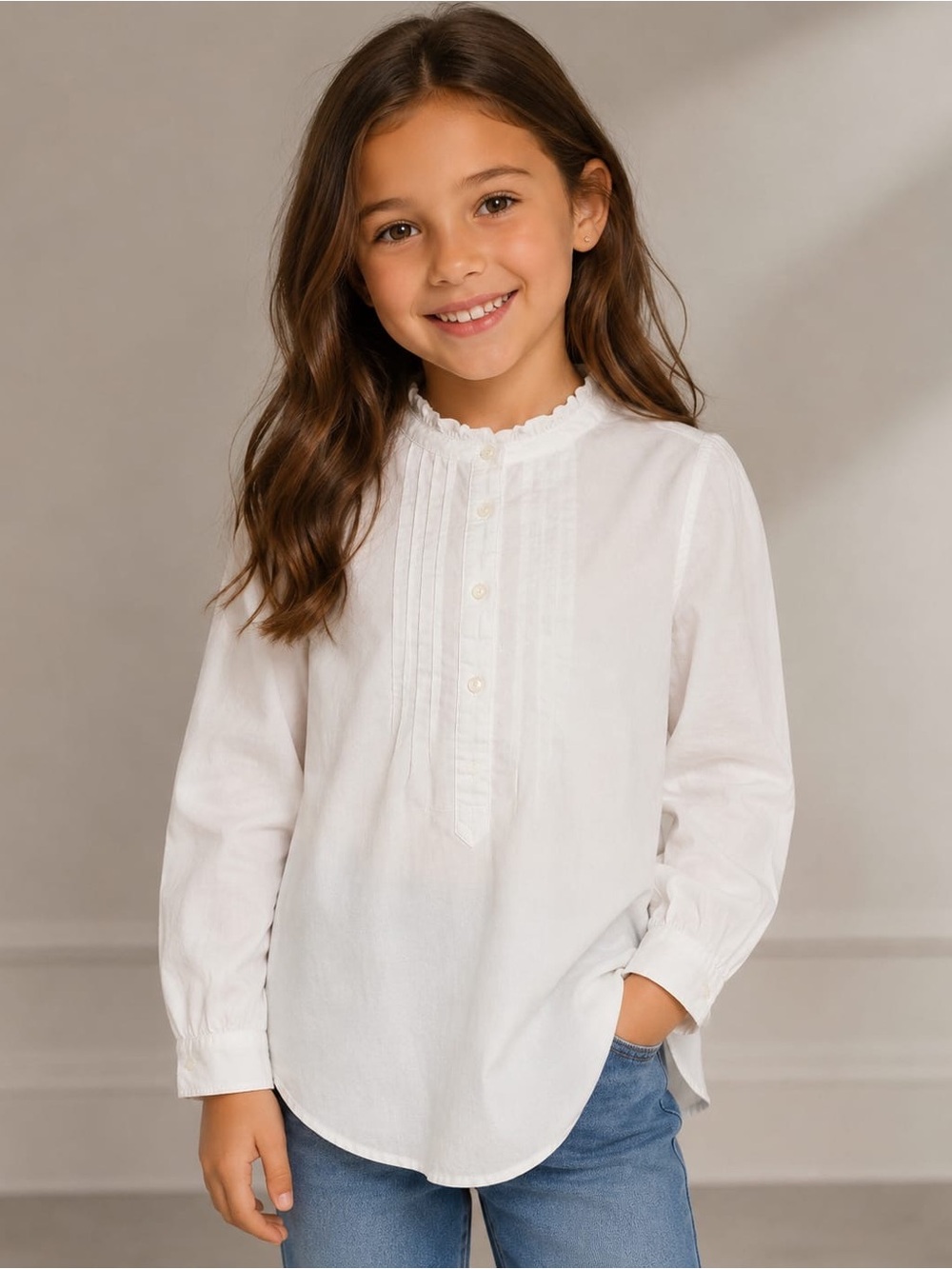 Polo by Ralph Lauren White Girl’s Long-Sleeve Tuxedo Styled Shirt